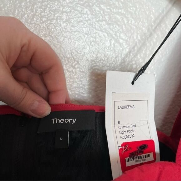 Theory Laurmeema crimson red off shoulder cotton top long sleeve blouse size 6 - Picture 4 of 12